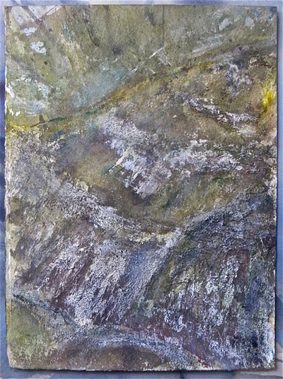 Gritty textured painting of rocky valley at Gordale