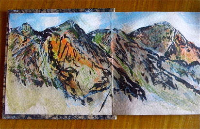 Sketchbook pages of mountains in La Gomera, Canary Islands.